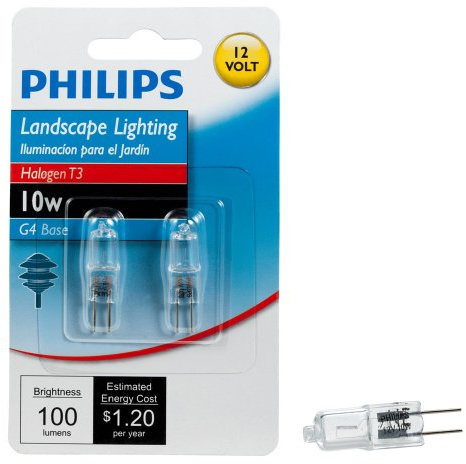 Philips Halogen Landscape Lighting T3 12-Volt Light Bulb: 3000-Kelvin, 10-Watt, G4 Base, 2-Pack