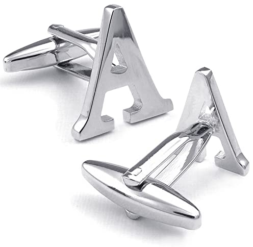 HONEY BEAR 1 Paar Herren Edelstahl Manschettenknöpfe Hochzeit Cufflinks Manschettenknopf Silber Buchstabe (A)