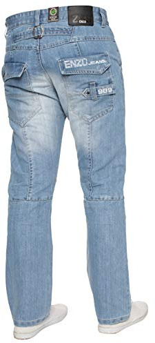 Enzo BNWT nya jeans för män blå designer rak tvättad alla midja och storlekar