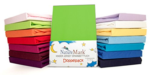 2er Sparpack Kinder Spannbettlaken Jersey 100% Baumwolle für Kinderbettmatratzen ÖKO Tex Geprüft- Gr. 70 x 140 cm, Apfelgrün / Hellgrün