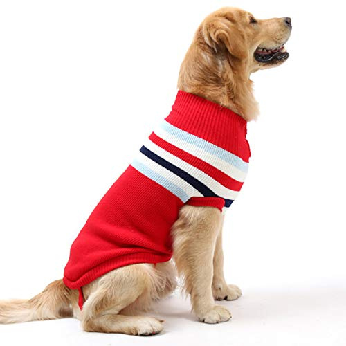 Petyoung Modischer gestreifter Hundepullover, Warmer Mantel, Strickwolle, Winterpullover für kleine, mittelgroße und große Hunde (Roter Streifen, M20)
