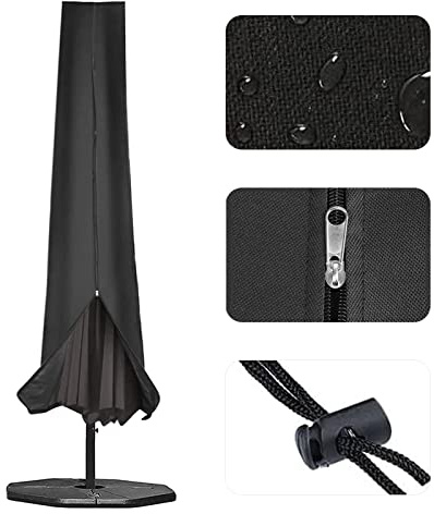 RICHIE Garden Parasol Cover Outdoor Umbrella Covers Fit 2.5 to 4m Diameter Parasols 190x25x50cm Waterproof 600D Oxford PVC Coating with Heavy-duty Zip and Adjustable Drawstring Cord at Bottom, Black