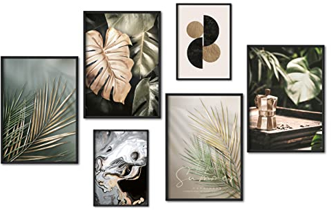 myestado - Tableau Décoration Murale - Set de Poster Premium pour la Maison Salon Chambre Cuisine Bureau - sans Cadres - 4 x DIN A3 & 2 x DIN A4 Set d'images - 30 x 42 cm et 21 x 30 cm » Gold «