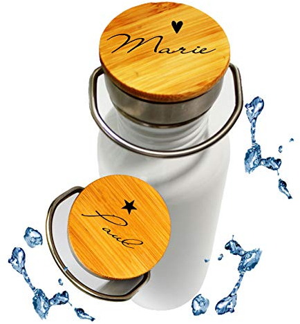 Zarto Trinkflasche personalisiert mit Gravur für Kinder Edelstahl 750 ml - Wasserflasche mit Namens-Gravur - Sportflasche auslaufsicher - Bambusdeckel & Tragegriff
