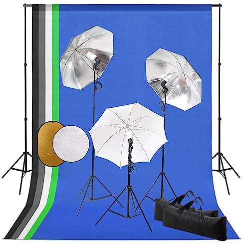 vidaXL Fotostudio Set mit Leuchten Schirmen Hintergrund Reflektor Stativ Tragetasche Hintergrundsystem Foto Studioset Fotolampe Studioleuchte