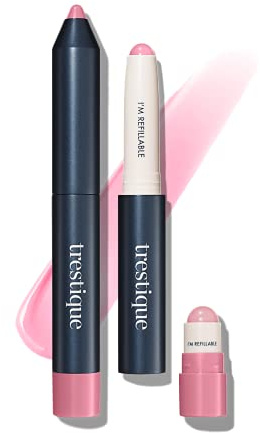TRE'STIQUE Trestique Prime And Shine Refillable Lip Gloss Lipstick with Built-in First Lip, Clean Beau