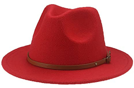 QBQZXAOSOWH Fedora Trilby Hüte Für Frauen Fester Gürtel Fedora-Kleid Hochzeit Schwarzer Fedora-Hut 52-54 cm (Kinder) Rot