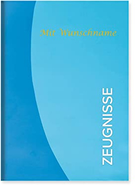 Zeugnismappe mit Gravur / A4 / wattiertes Cover / mit 12 Hüllen / Farbe: blau