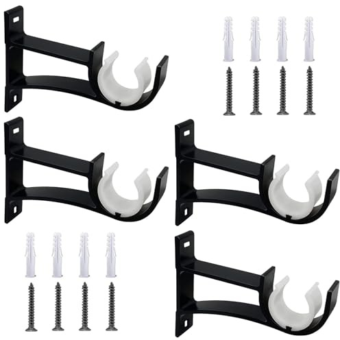 Staffe per aste per tende, 2,5 cm, colore nero, resistenti, in metallo, per aste per tende da parete, supporto per aste per tende da 25-30 mm, set da 4