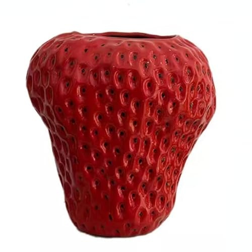 Vase à fraises de style vintage - Décoration florale pour bureau, maison d'habitant - Cadeau de fête (rouge)