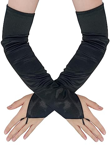 1 par svarta krokhandskar, stretchstickade handskar, långa vintagehandskar, operahandskar, svarta fingerlösa handskar, lämpliga för bröllop, kvällar, fester, operuppträdanden, svart, 58