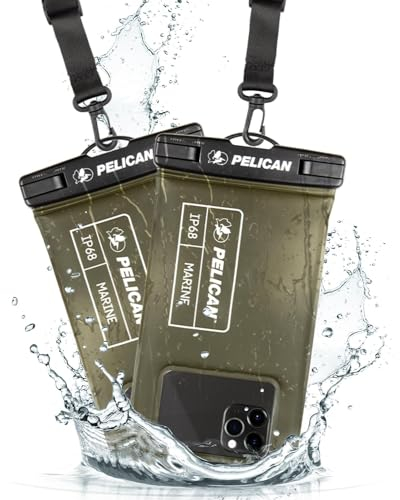 Pelican Marine - IP68 wasserdichte Handytasche/Hülle (Normale Größe) - Schwimmende wasserdichte Handyhülle für iPhone 14 Pro/ 13 Pro/ 12 Pro/ S23 - Unterwasser Handyhülle 2er Pack - OD Grün/Schwarz