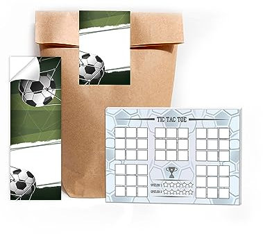 Limonia 6 Tic Tac Toe je 25 Blätter DIN A6 + 6 Tüten + 6 Aufkleber Set Gastgeschenk Mitgebsel zum Kindergeburtstag Motto-Party Fest Feier Event Jungen Jungs Boys Teenies Mädels Schule Fußball grün