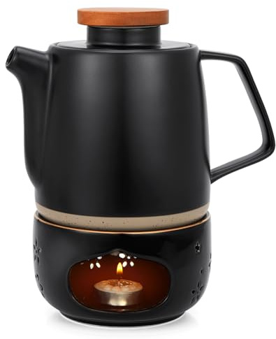 TELANKS Teiera in ceramica con filtro e fornello, 850 ml | Colino in acciaio inox rimovibile, lavabile in lavastoviglie