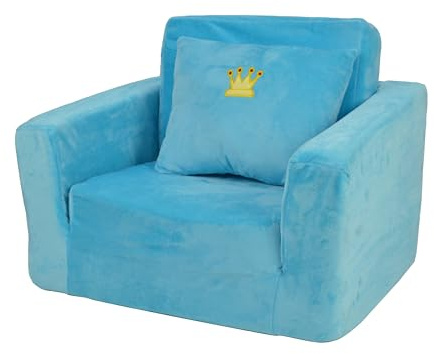 Mondial Toys Poltroncina Letto per Bambini Soffice Poltrona Rilassante Morbida in Peluche con Cuscino Blu