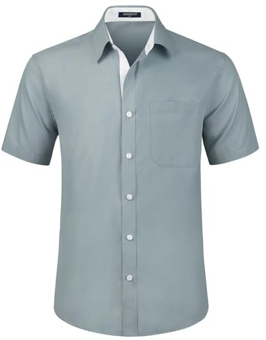 HISDERN Men's Short Sleeve Dress Shirt Regular Fit Formal Casual Business Shirt with Chest Pocket