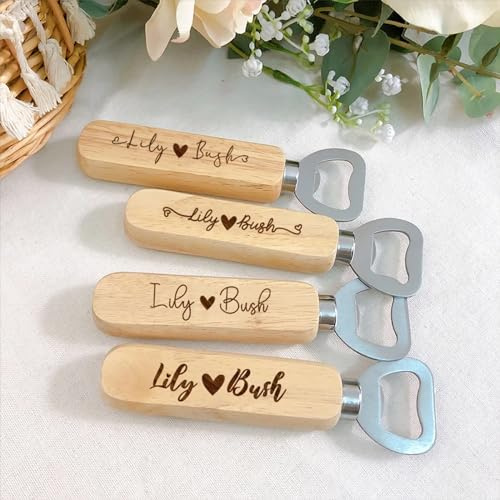 yky Abridor de botellas personalizado, abrebotellas de madera grabado, recuerdo de boda personalizado, recuerdo de fiesta (20 unidades)