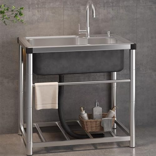 haiyusm Lavello Cucina in Acciaio Inox Kitchen Sinks Lavandino da Esterno Lavelli Commerciali Vasca Singola per Uso Esterno E Interno (50×37cm,A)