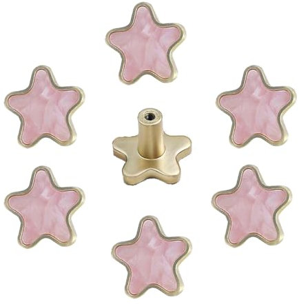 Xinally 8PCS Star Handles Knobs Brass Star-Shape Knobs Drawer Brushed Gold Cabinet Knob,Star Cabinet Knobs for Cabinets, Drawers, Doors, Cabinets, Wardrobes, Closets (Pink)