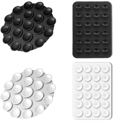 SGERUFZ 4 Pcs Ventouses Rondes et carrées en Silicone pour Tous Les modèles de téléphone Support Mains Libres pour Selfies et vidéos Noir Blanc