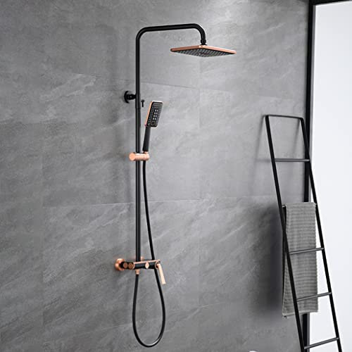 Duschset Luxus-Badezimmer Roségold Schwarz Heiß- und Kaltmessing Umsteller Duschmischer Bad Duschset Regendusche Armaturen Set, Wandmontiertes Duschsystem,A