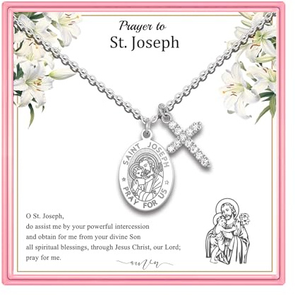 PARTNER Protectional Cross Necklace for Women St Michael/Archangel Raphael/St Christopher/St Jude/St Joseph/St Anthony Medal Necklace Gifts for Women (Joseph)