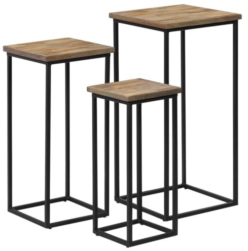 LVHUIDEH 3-TLG. Satztisch-Set, Beistelltisch-Set 3-TLG. - Industriellen Stil Tisch Set, fürs Home, Wohnzimmer, Schlafzimmer, Robust und Langlebig, einfache Montage, Recyceltes Teak
