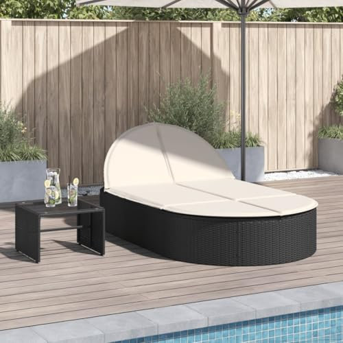 ShGaxin Doppel-Sonnenliege mit Kissen Schwarz Poly Rattan, Gartenliege, Liegestuhl, Sonnenstuhl, Sonneninsel Outdoor, Liegen, Gartenmöbel, Bäderliege, Relaxliege - 368646