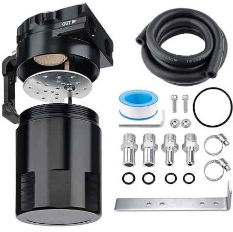 EVIL ENERGY Oil Catch Can, 300ML Universal Baffled Catch Can Kit with 5FT 3/8 Inch Hose, Aluminum Air Oil Separator Upgraded Internal Filter