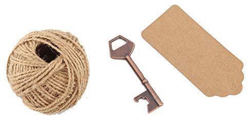 Abrebotellas con Llave SD con Tarjeta de Etiqueta e para Fiesta de Regalo de Invitados (50 piezas + cuerda de cáñamo + tarjeta)