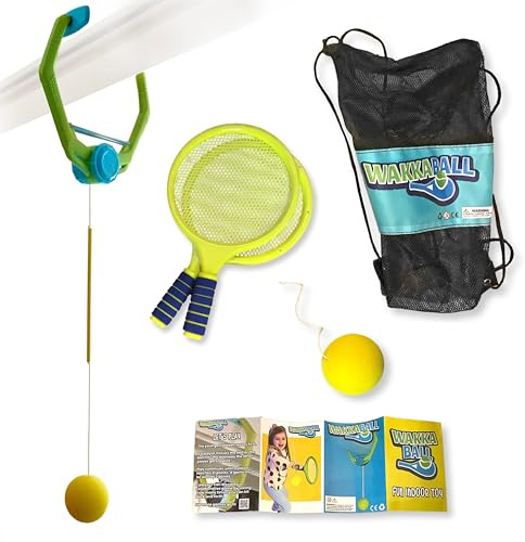 WakkaBall Kids Indoor Swing Ball Game - Hanging Ball on a String for Kids with Adjustable Height & 2 Rackets - Game for Hand-Eye Coordination - Girls & Boys Toy