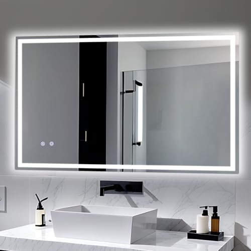Clevich Badspiegel mit Beleuchtung,LED-Spiegel mit Beleuchtung, Badezimmer-Wandspiegel, Dimmbarer Spiegel, Badezimmerspiegel Beschlagfrei,geeignet für Badezimmer, Schlafzimmer, Hotel (100x60cm)