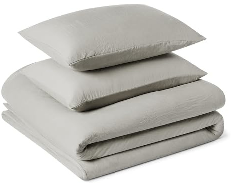 Amazon Basics Juego de Funda Nórdica Cama 150/160 de Microfibra Prelavada, Extra Suave con Efecto Arrugado Natural, Funda de edredón 240 x 220 cm y 2 Fundas de Almohada 50 x 80 cm, Gris