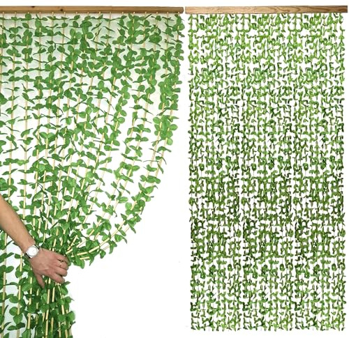 Home Tresor Tenda Antimosche Bamboo Naturale con Foglie Antirumore, Moschiera a Pannello per Porta Finestra Telaio in Legno per Interno Esterno, Verde - 120x220 cm