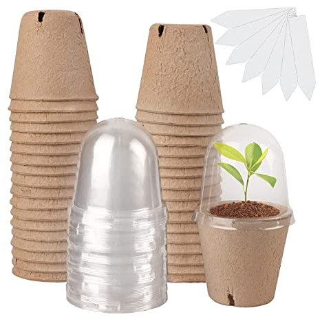Set of 36 Nursery Pots with Humidity Dome Starter Pots for Seeds Biodegradable Peat Pots Seedling Pots.