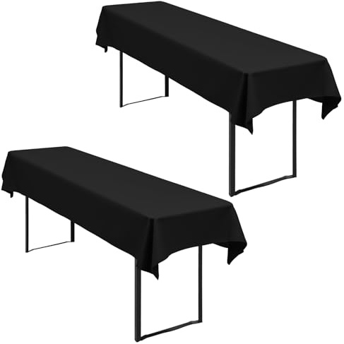 2 Stück Biertischdecken Schwarz Biertisch Cover Universell für 50 cm und 70 cm Biertisch, wasserdichte Tischdecke Waschbar Polyester 250 x 100 cm Tischdecken Für Garten, Terrasse, Partys im Freien