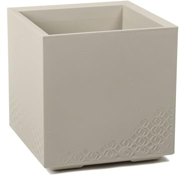 LAMELA Bac à Plantes sur roulettes 40 cm, 36 L - Pot de Fleurs en Plastique Effet béton - Cache-Pot avec Drainage - Intérieur & extérieur - Résistant aux intempéries et Facile d’Entretien, Beige
