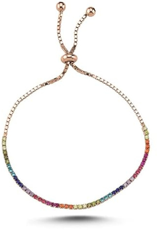 SALIA BIJOUX Bracelet rivière pour femme - Argent doré or - Serti de Zirconium multicolore - Livré dans son écrin - Modèle Graciosa (Doré à l'or rose)