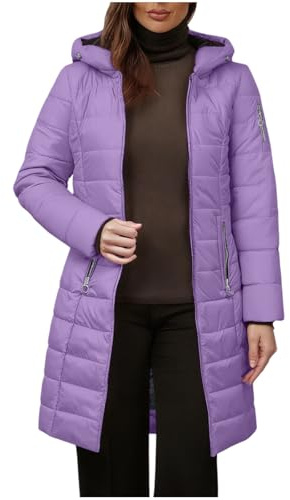 Slxbear Purple Womens Warm Winter Coats Sherpa Fleece Lined Hooded Jackets Thicken Quilted Puffer Coat Slim Fit Hiking Jackets Full Zip LOng Jacket with Zipper Pockets 5XL