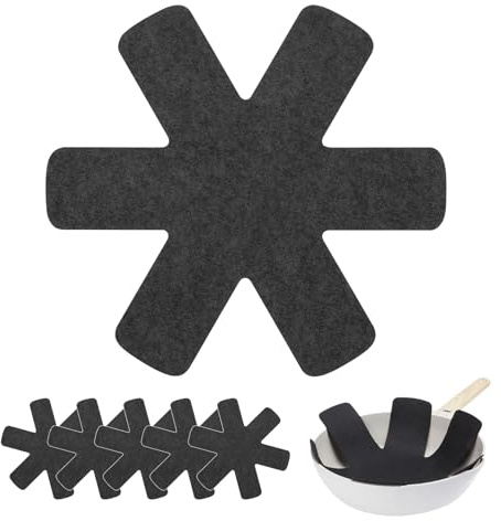 5 PCS Adjustable Felt Pan and Pot Protectors, 38 mm Non-Slip Pan Separators, Heat Insulation Pads, Insulation Cookware Mat, Saucepan Protectors for Stacking, Trivets, Kitchen Accessories - Black