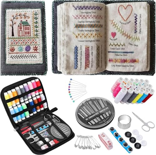 Broderi Stitch Bok-kit, bärbart sykit med 106 stygn, komplett verktygssats och instruktionsstudie för nybörjare och hantverksälskare