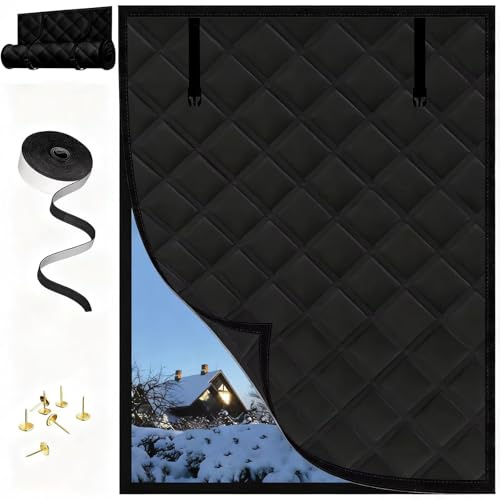 Thermoisolierung für Fenster in Schlafzimmer, Dachboden & Wohnmobil - Isolierdecke mit Klettband für sofortigen Kälteschutz - Einfach anzubringen(Black 50x100cm)