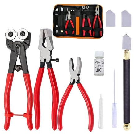 Premium 10-teiliges Glasschneider-Set, ölgeschmiert, Werkzeugzange & Ledertasche für & Flaschenbasteln, Ölzufuhr, Glasschneider-Kit