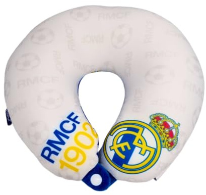 ARDITEX, Gadget Real Madrid, Cuscino da Viaggio Real Madrid Bambino e Adulto, Cuscino per il Collo Ideale per Auto, Aereo, 100% Pol, 28X28X6CM, Prodotto Ufficialmente con Autorizzazione Real Madrid