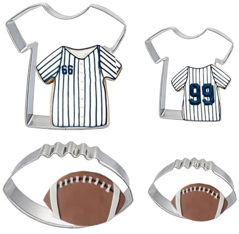 4Pcs Football Cookie Cutters Jersey/T-Shirt Biscuits Molds Sports Themed Shapes, Stainless Steel,size 4.2 3.5 3.2 2.5