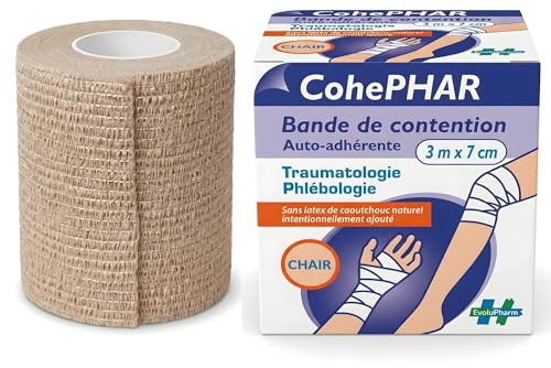 Banda elástica cohesiva médica – Banda de contención autoadherente, sin látex, mantenimiento y compresión controlada – Ideal para esguinces, soporte articular de primeros auxilios (3 m x 7 cm)