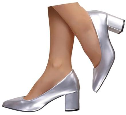 Eleganti tacchi alti con finitura lucida tacco a blocco per feste, matrimoni, serate formali. Comode scarpe a spillo da infilare, con suola resistente., argento, 41 EU