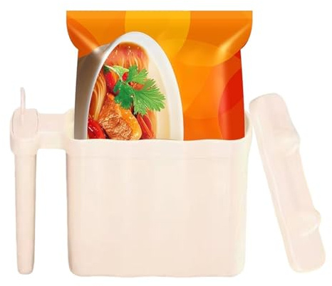 Instant Noodle Cup Holder, Dish-Free Food Cup with Lid, Cute Instant Pasta Bowl with Cat Ear Design, Drainage, Fork Rest and Handle, for Student Dorm, Home, Kitchen