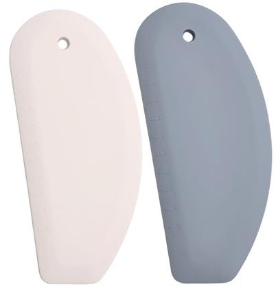 Paquete de 2 raspadores de masa de silicona, raspador flexible con bordes curvos y rectos, raspadores de platos de cocina multiusos para hornear pan de masa madre, masa, queso, pizza (gris, blanco)