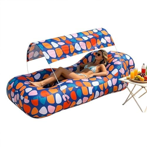 Vibhgtf Aufblasbare Luftliege – Camping-Luftsofa, Aufblasbares Sofa Ohne Pumpe, Tragbarer Sitz Mit Sonnenschirm | Outdoor-Entspannungsmöbel Für Wandern, Picknick, Urlaub, Terrasse